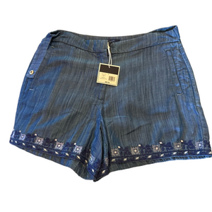 Kaari Blue Jean Shorts with Embroidered Hem